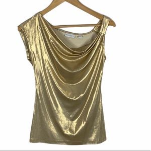 New York & Company | Stretch Gold Metallic One Shoulder Tank Top